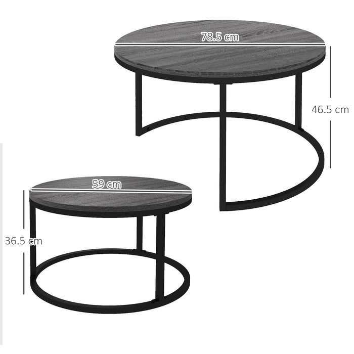 HOMCOM Industrial Nesting Coffee Table Set of 2, Round Coffee Tables, Living Room Table with Wood Effect Top and Steel Frame | Aosom UK