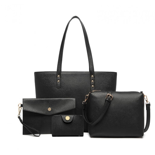 Lg6931 - Miss Lulu 4 Piece Handbag Set - Black - Image 1