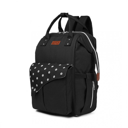 E1945 - Kono Polka Dot Maternity Backpack Bag With Usb Connectivity - Black - Image 2