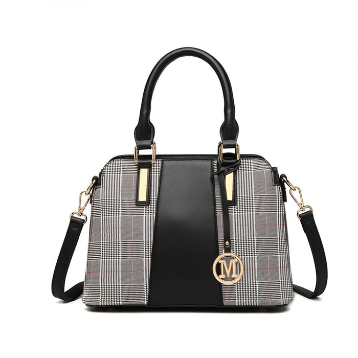 Lg2001 - Miss Lulu Gingham Plaid Panel Shoulder Bag - Black - Image 2