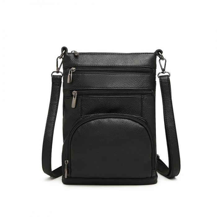 Lb6927 - Miss Lulu Multi Pocket Leather Look Rfid-blocking Cross Body Bag - Black - Image 2