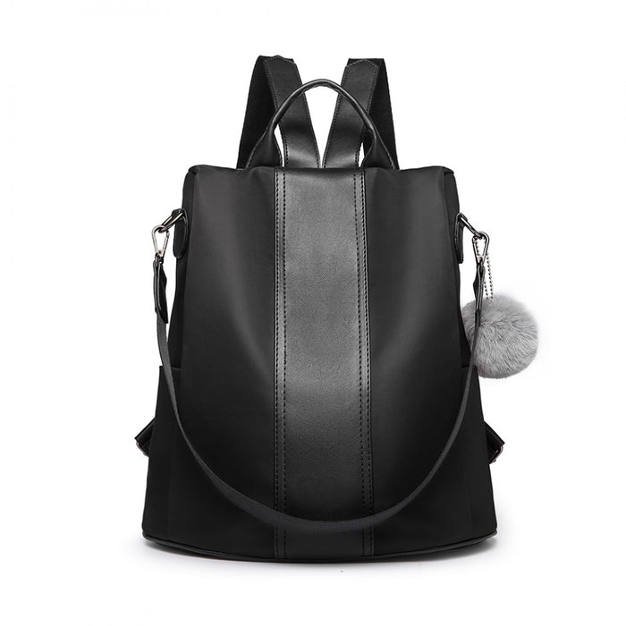 Lg1903 - Miss Lulu Two Way Backpack Shoulder Bag With Pom Pom Pendant - Black - Image 2