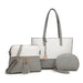 Lg2023 - Miss Lulu 3 Piece Leather Look Tote Bag Set - Grey And White - Image 1