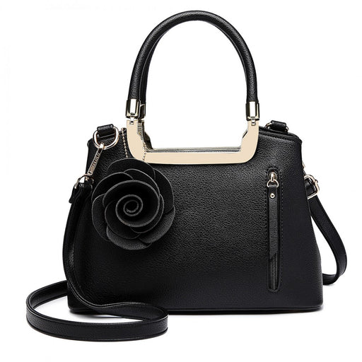 Lg1847 - Miss Lulu Pu Leather Rose Hanging Ornament Handbag - Black - Image 1