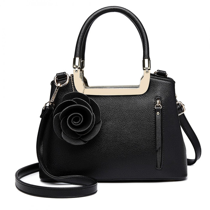 Lg1847 - Miss Lulu Pu Leather Rose Hanging Ornament Handbag - Black - Image 1