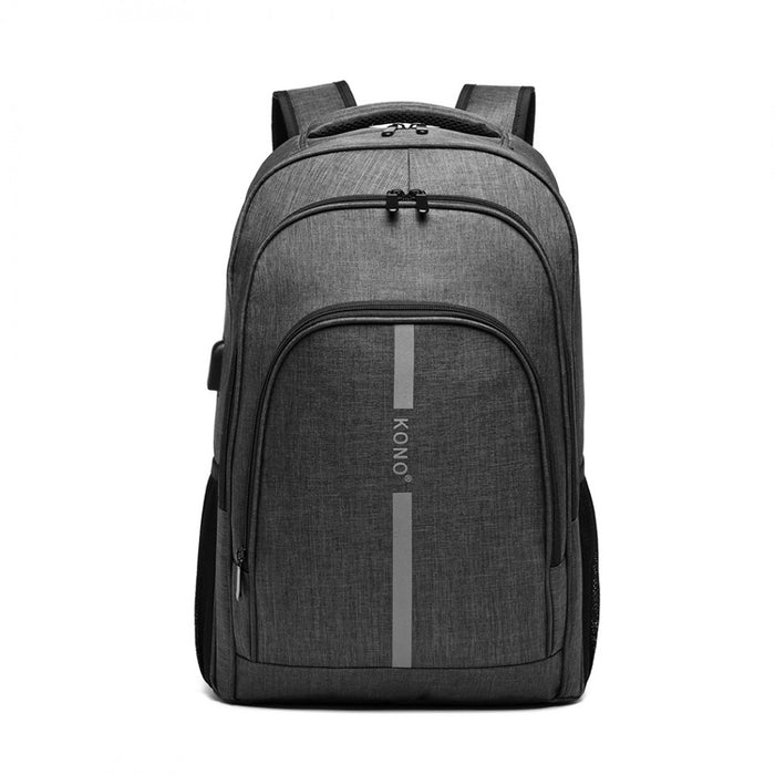 E1972 - Kono Large Backpack With Reflective Stripe And Usb Charging Interface - Grey - Image 2