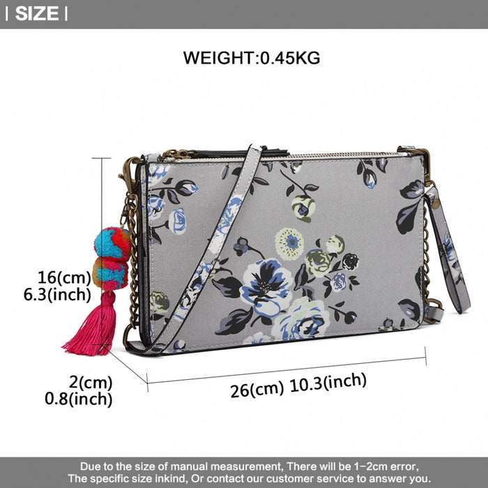 Lg6803-miss Lulu Canvas With Pompom Pendant Handbag Shoulder Bag Grey - Image 4