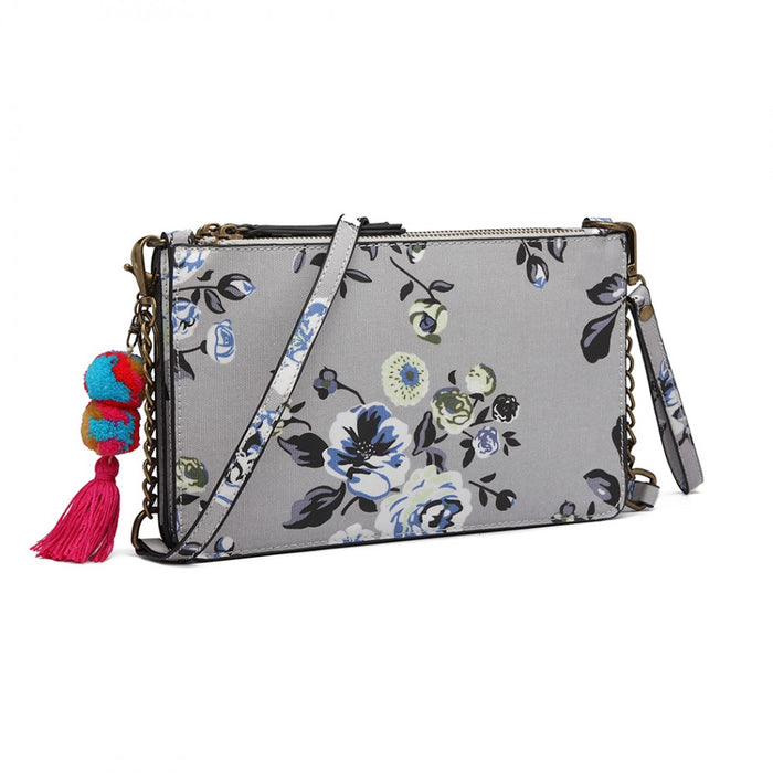 Lg6803-miss Lulu Canvas With Pompom Pendant Handbag Shoulder Bag Grey - Image 2