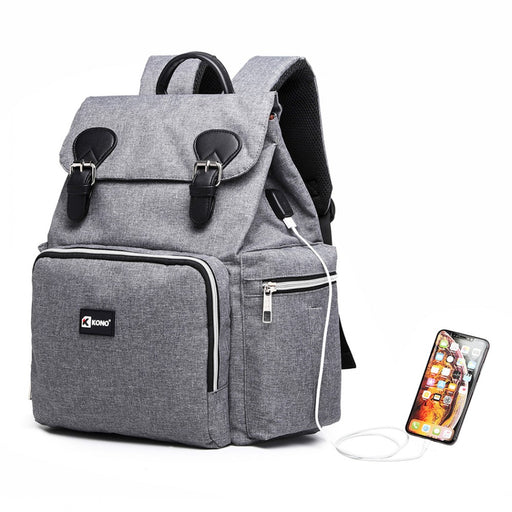 E1976 - Kono Travel Baby Changing Backpack With Usb Charging Interface - Grey - Image 1