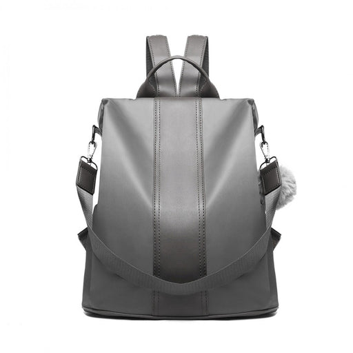 Lg1903 - Miss Lulu Two Way Backpack Shoulder Bag With Pom Pom Pendant - Grey - Image 2