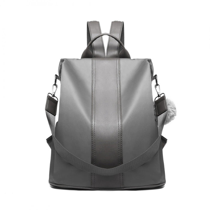 Lg1903 - Miss Lulu Two Way Backpack Shoulder Bag With Pom Pom Pendant - Grey - Image 2