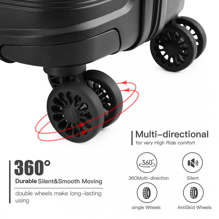 K2092 - Kono Bright Hard Shell Pp Suitcase 3 Pieces Set - Classic Collection - Black - Image 8