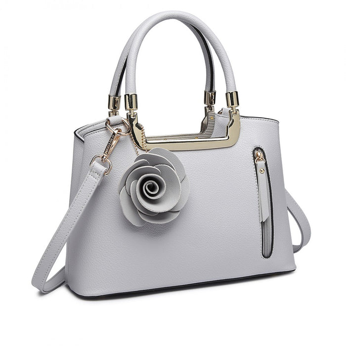 Lg1847 - Miss Lulu Pu Leather Rose Hanging Ornament Handbag - Grey - Image 2
