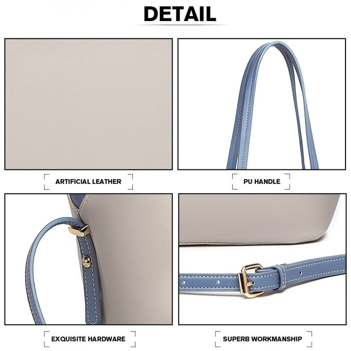 Lh1908 - Miss Lulu 2 Piece Multi-way Shoulder Tote Bag - Grey - Image 6