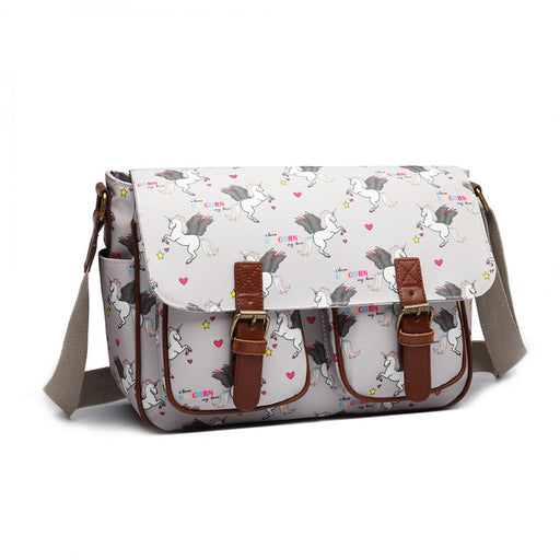 L1107 Un - Miss Lulu Matte Oilcloth Unicorn Satchel - Grey - Image 1