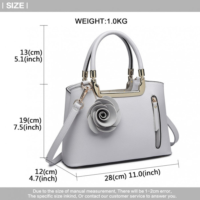 Lg1847 - Miss Lulu Pu Leather Rose Hanging Ornament Handbag - Grey - Image 5