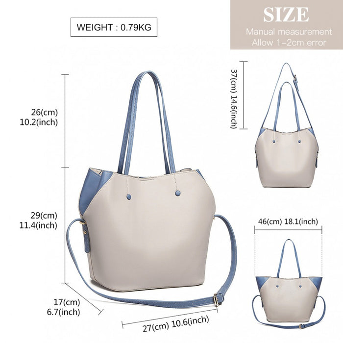Lh1908 - Miss Lulu 2 Piece Multi-way Shoulder Tote Bag - Grey - Image 4