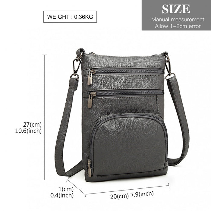 Lb6927 - Miss Lulu Multi Pocket Leather Look Rfid-blocking Cross Body Bag - Grey - Image 4