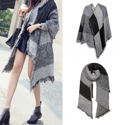 S6427 - Women Ladies Fashion Plaid Scarf Blanket Winter Warm Wrap Shawl - Black - Image 1