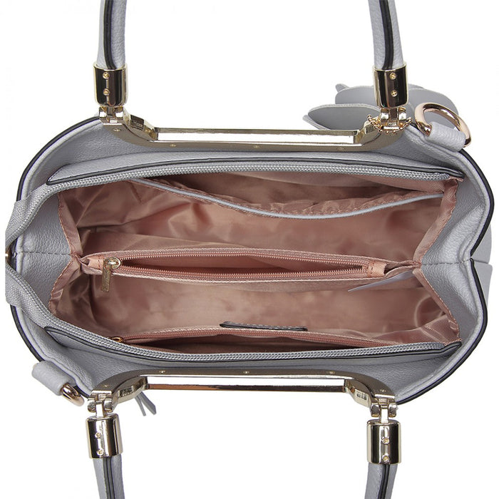 Lg1847 - Miss Lulu Pu Leather Rose Hanging Ornament Handbag - Grey - Image 3