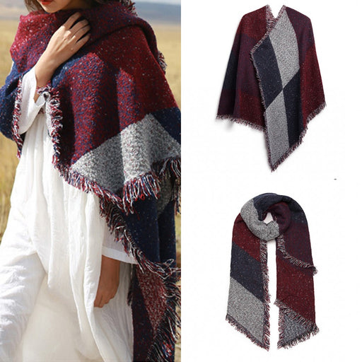 S6427 - Women Ladies Fashion Plaid Scarf Blanket Winter Warm Wrap Shawl - Red - Image 1