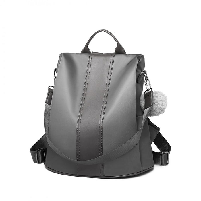 Lg1903 - Miss Lulu Two Way Backpack Shoulder Bag With Pom Pom Pendant - Grey - Image 3