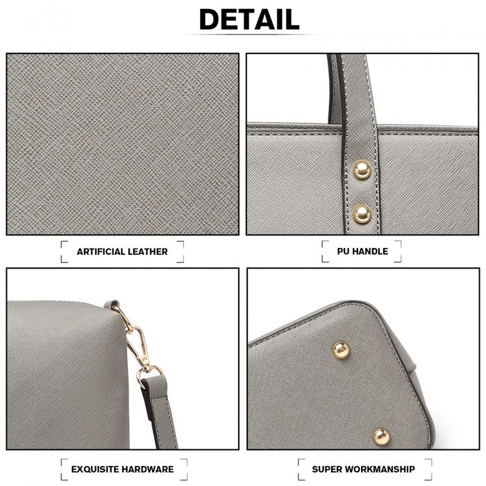 Lg6931 - Miss Lulu 4 Piece Handbag Set - Grey - Image 6