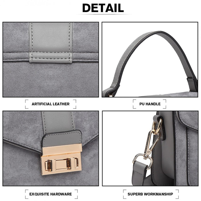 Lb6872 - Miss Lulu Matte Leather Midi Handbag - Grey - Image 6