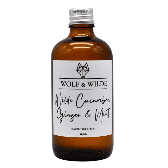 Wilde Cucumber, Ginger & Mint 100ML Luxury Reed Diffuser Refill In Amber Glass Bottle - Love Thy Bargains