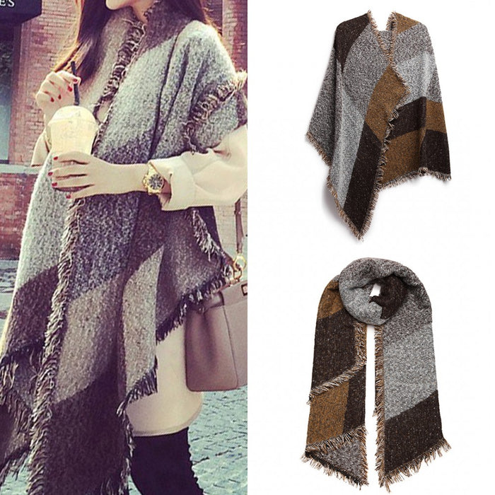S6427 - Women Ladies Fashion Plaid Scarf Blanket Winter Warm Wrap Shawl - Coffee - Image 1