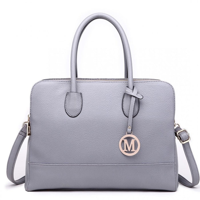 Lt1726 - Miss Lulu Textured Pu Leather Medium Size Classic Tote Bag Shoulder Bag Grey - Image 1