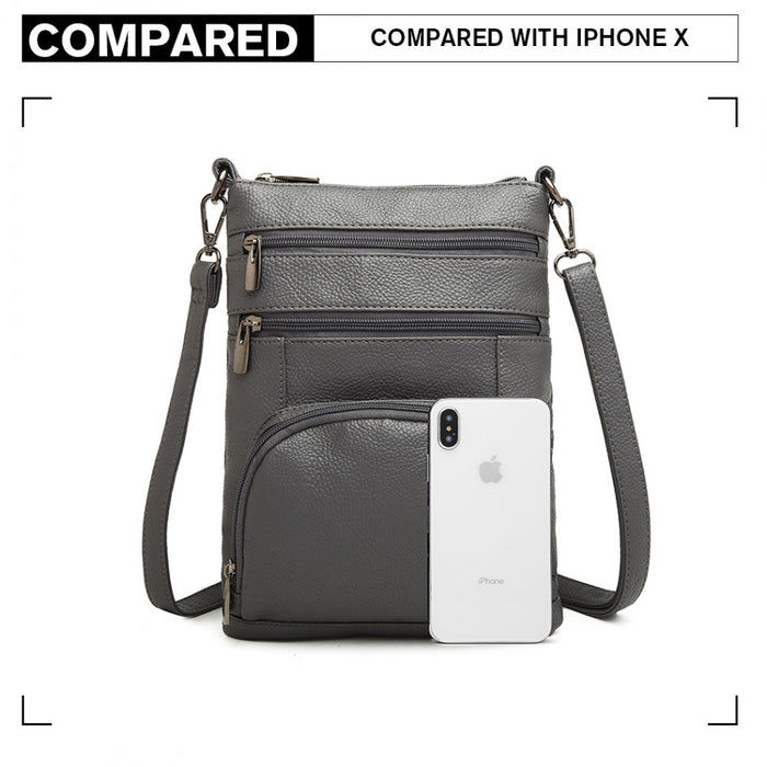 Lb6927 - Miss Lulu Multi Pocket Leather Look Rfid-blocking Cross Body Bag - Grey - Image 5