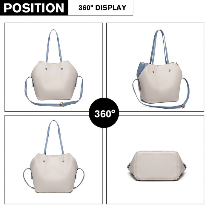 Lh1908 - Miss Lulu 2 Piece Multi-way Shoulder Tote Bag - Grey - Image 3
