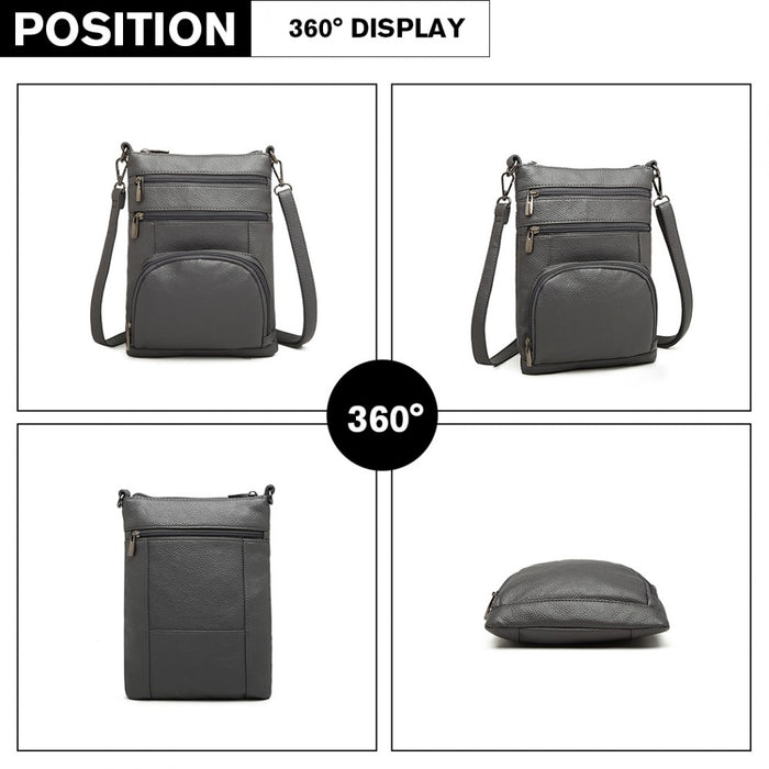 Lb6927 - Miss Lulu Multi Pocket Leather Look Rfid-blocking Cross Body Bag - Grey - Image 3