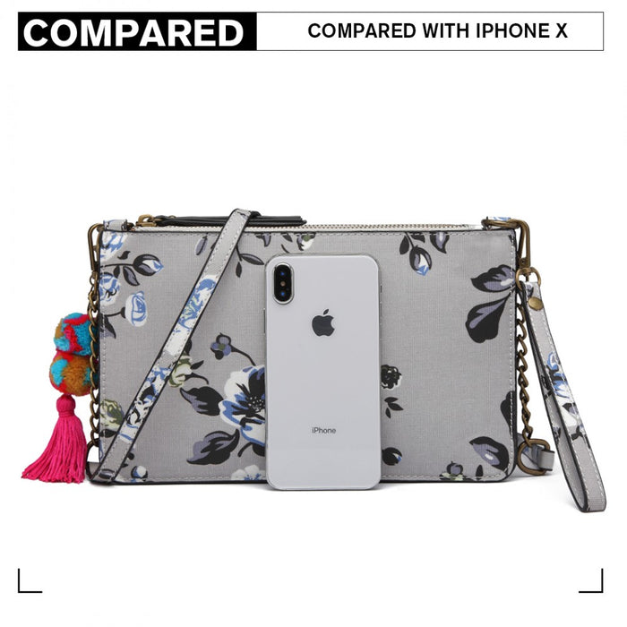 Lg6803-miss Lulu Canvas With Pompom Pendant Handbag Shoulder Bag Grey - Image 6