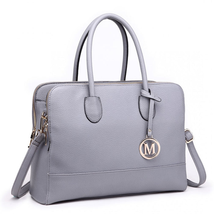 Lt1726 - Miss Lulu Textured Pu Leather Medium Size Classic Tote Bag Shoulder Bag Grey - Image 3