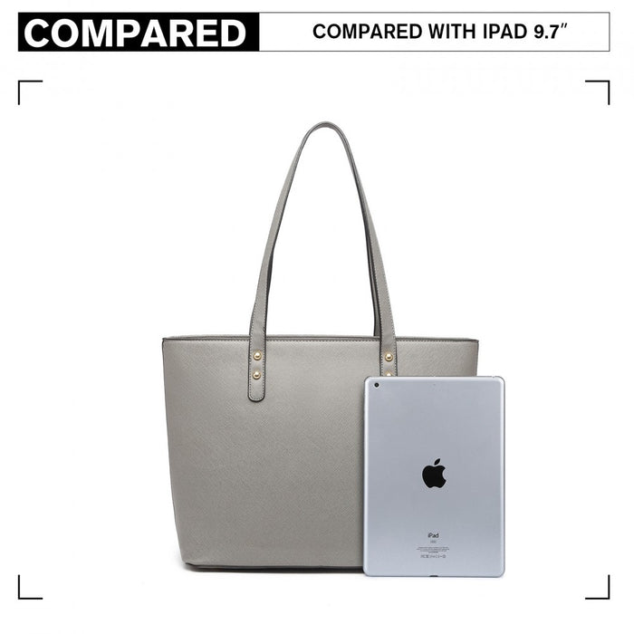 Lg6931 - Miss Lulu 4 Piece Handbag Set - Grey - Image 5