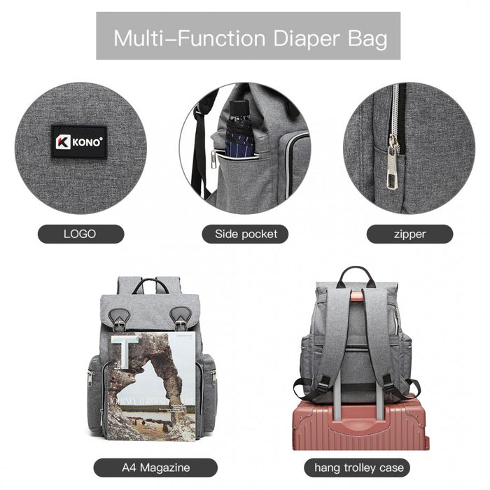 E1976 - Kono Travel Baby Changing Backpack With Usb Charging Interface - Grey - Image 5