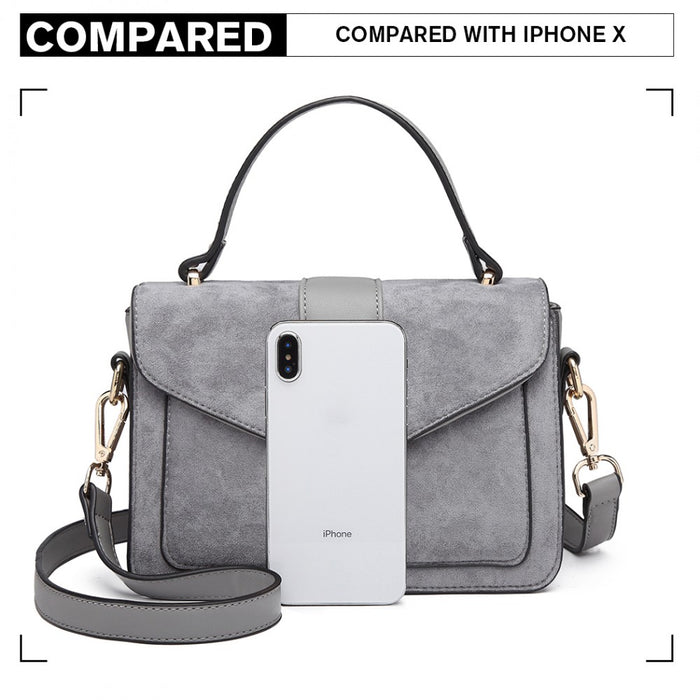 Lb6872 - Miss Lulu Matte Leather Midi Handbag - Grey - Image 5