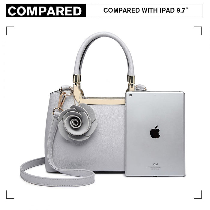 Lg1847 - Miss Lulu Pu Leather Rose Hanging Ornament Handbag - Grey - Image 7