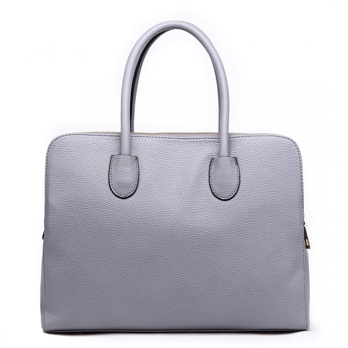 Lt1726 - Miss Lulu Textured Pu Leather Medium Size Classic Tote Bag Shoulder Bag Grey - Image 4