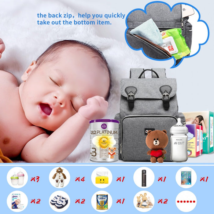 E1976 - Kono Travel Baby Changing Backpack With Usb Charging Interface - Grey - Image 9