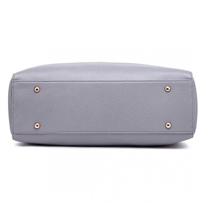 Lt1726 - Miss Lulu Textured Pu Leather Medium Size Classic Tote Bag Shoulder Bag Grey - Image 5