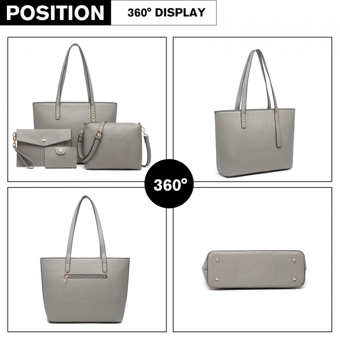 Lg6931 - Miss Lulu 4 Piece Handbag Set - Grey - Image 3