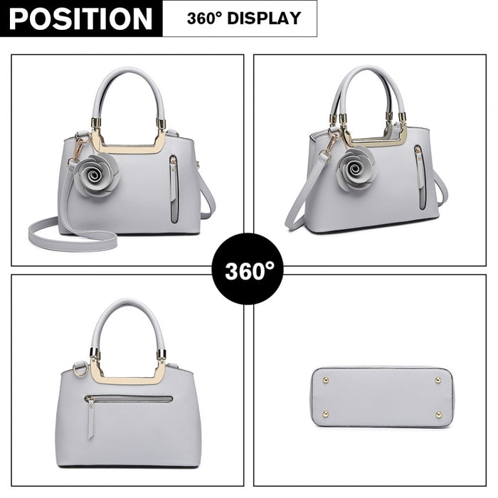 Lg1847 - Miss Lulu Pu Leather Rose Hanging Ornament Handbag - Grey - Image 8