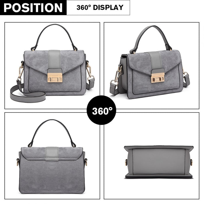 Lb6872 - Miss Lulu Matte Leather Midi Handbag - Grey - Image 3
