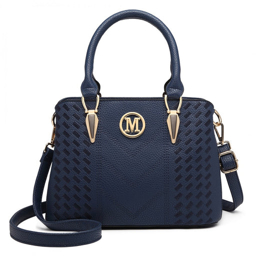 Lg6865 - Miss Lulu Leather Look Weave Effect Shoulder Bag - Blue - Image 1