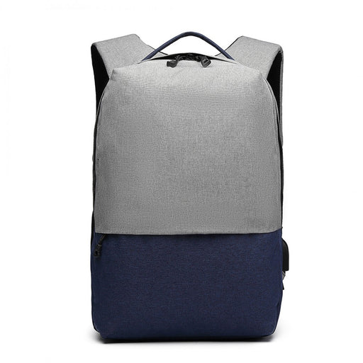 E6891 - Kono Waterproof Basic Backpack With Usb Charging Port - Grey/blue - Image 1
