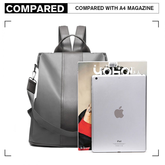 Lg1903 - Miss Lulu Two Way Backpack Shoulder Bag With Pom Pom Pendant - Grey - Image 6