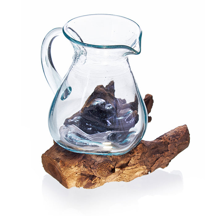 Verre fondu sur bois - Cruche d'eau